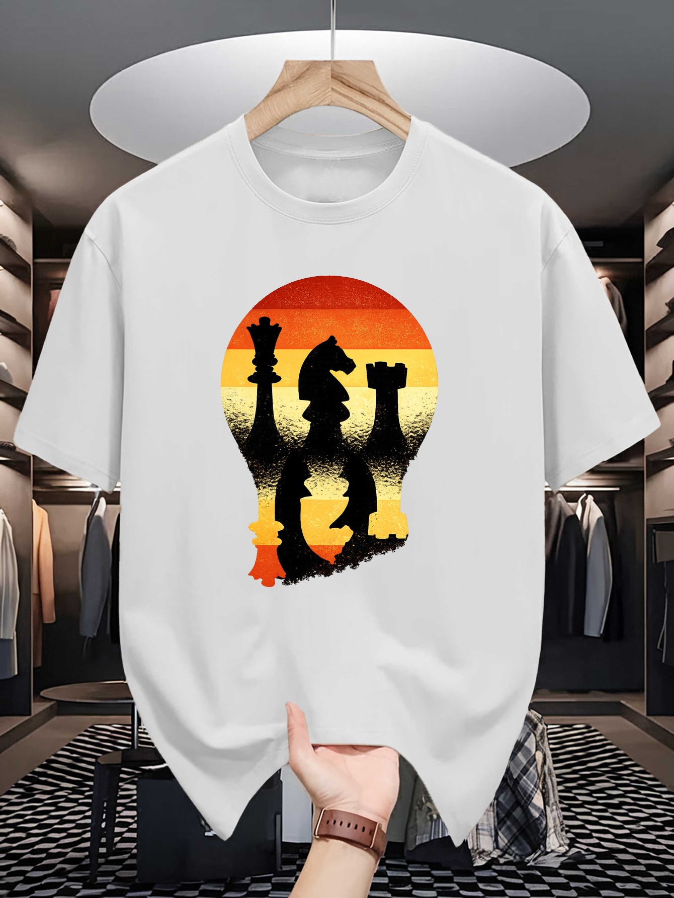 Board Game Print - Chess Silhouette Sunset Lightbulb Print Mens